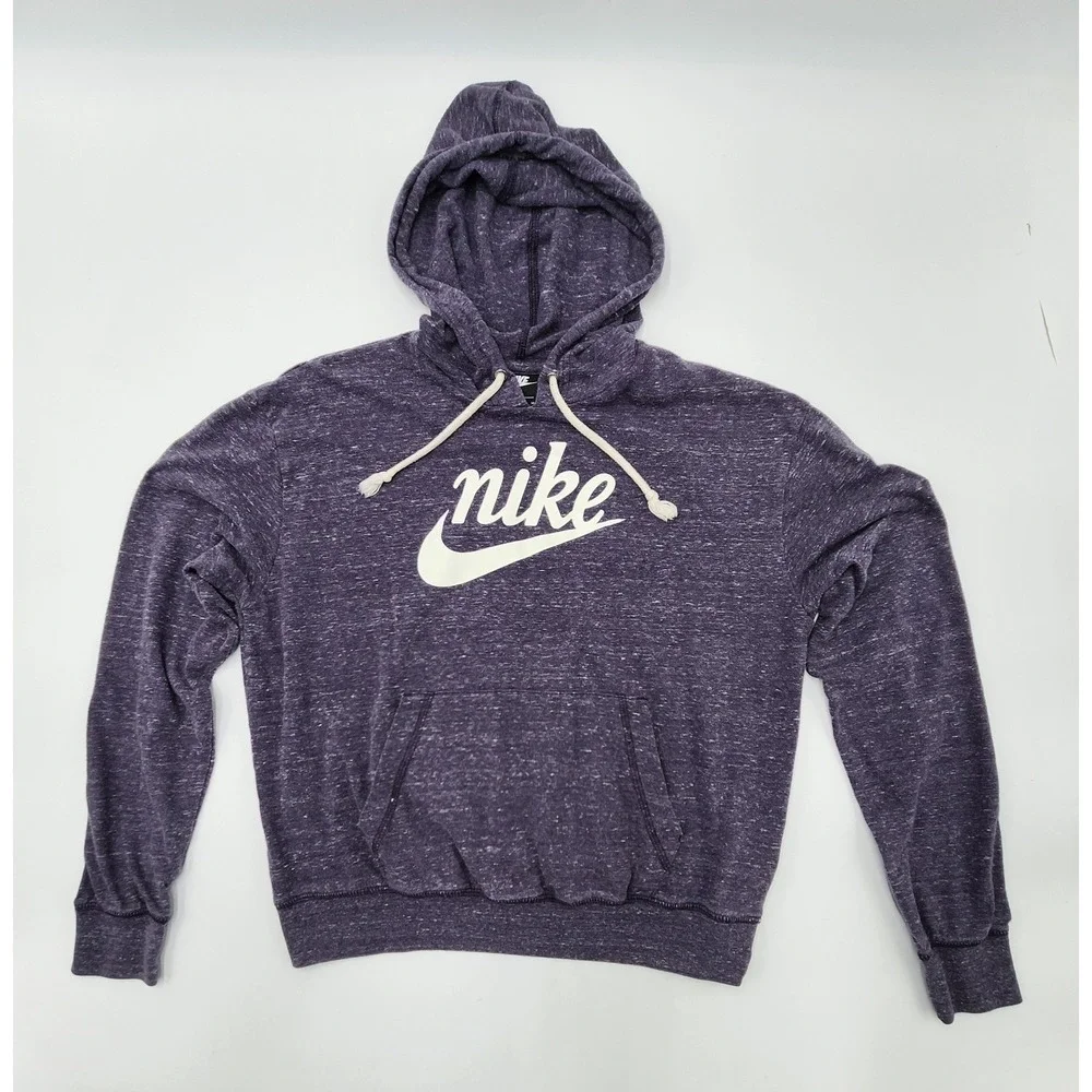 WOMENS NIKE SPORTSWEAR GYM VINTAGIE HOODIE SOFT JERSEY COTTON DARK‎ RAISIN EUC
